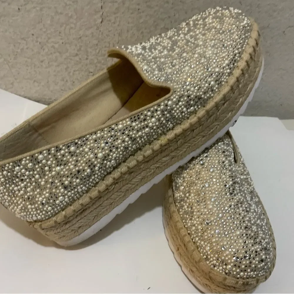 Gianni Bini Kaden Pearl Rhinestone Platform loafers women size 8
